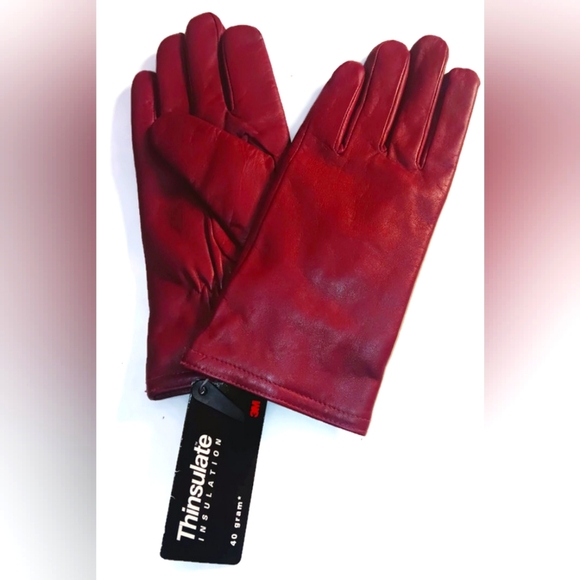 WOMEN'S THINSULATE LEATHER GLOVES BURGUNDY - Picture 1 of 3